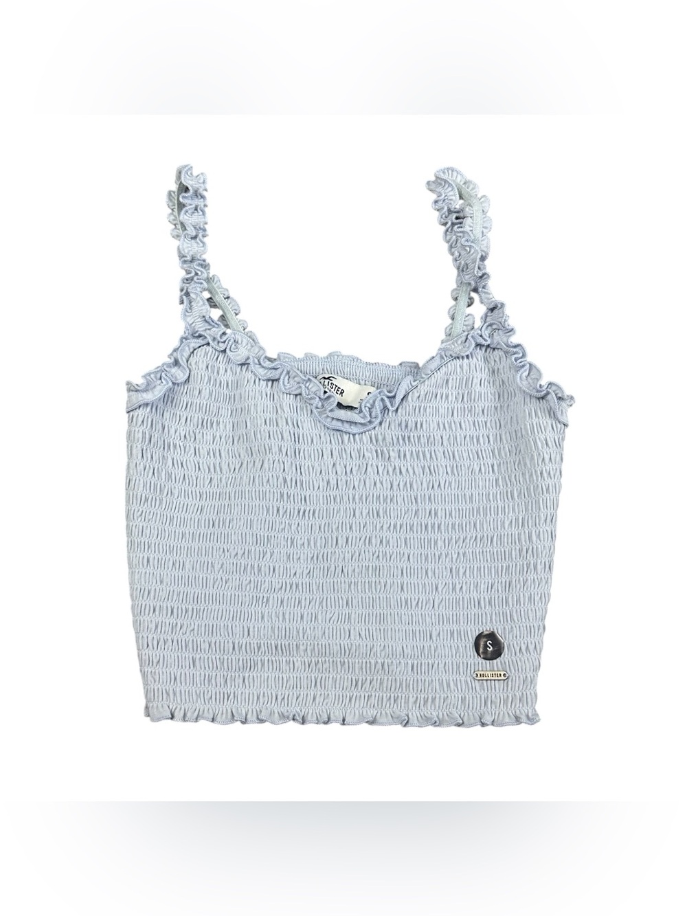 Hollister Womens Small Blue Smocked Crop Tank Top Ruffle Straps NWT